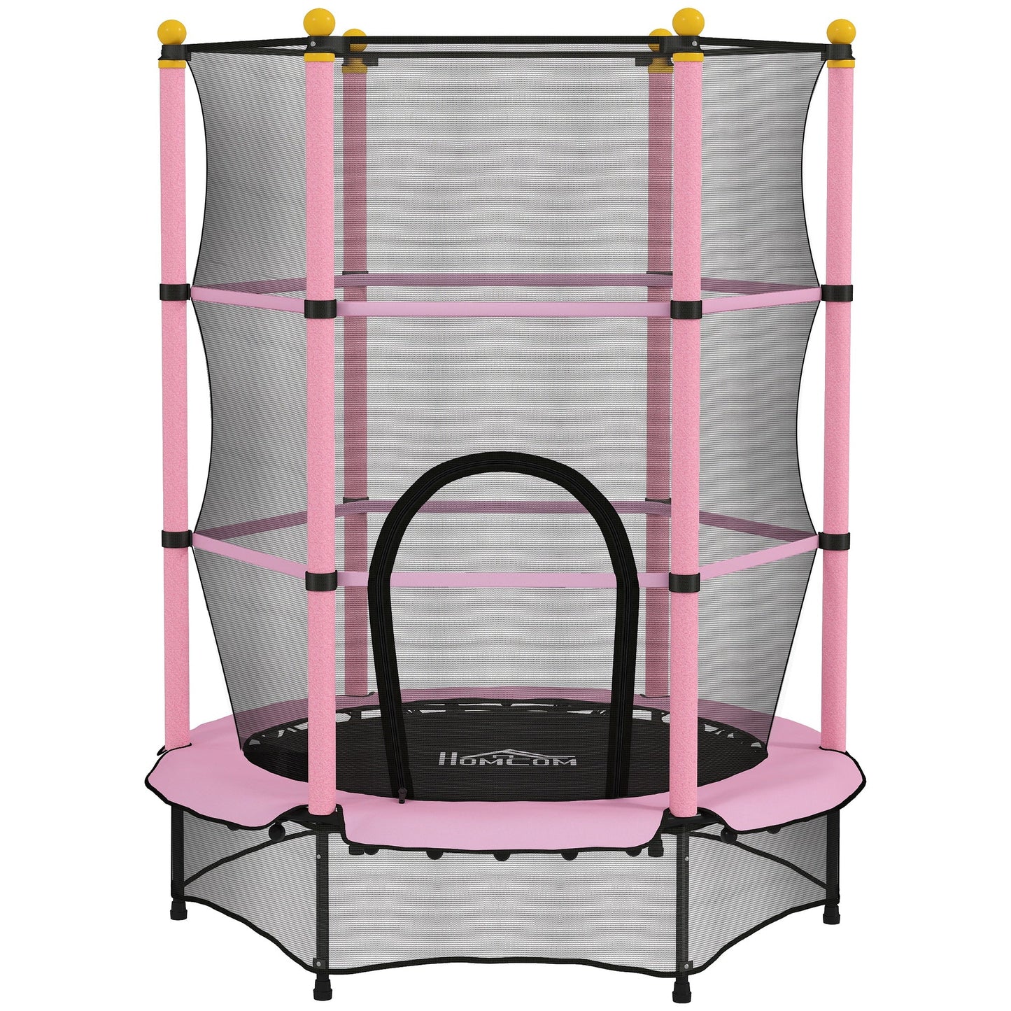 HOMCOM 4.6FT/55" Kids Trampoline with Safety Enclosure, Outdoor Indoor Use, for Ages 3-10 Years, Pink