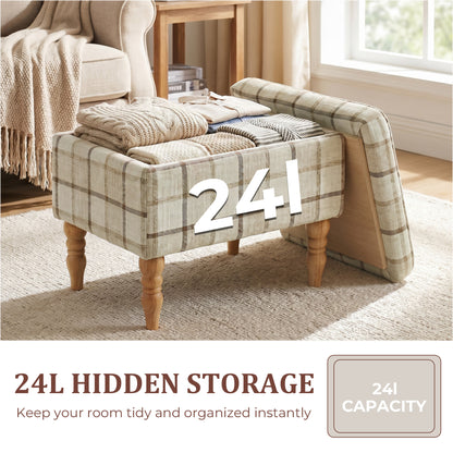 HOMCOM Linen Fabric Upholstered Footstool, Rectangular Storage Stool with Removable Top, Padded Seat and Hidden Space, Brown