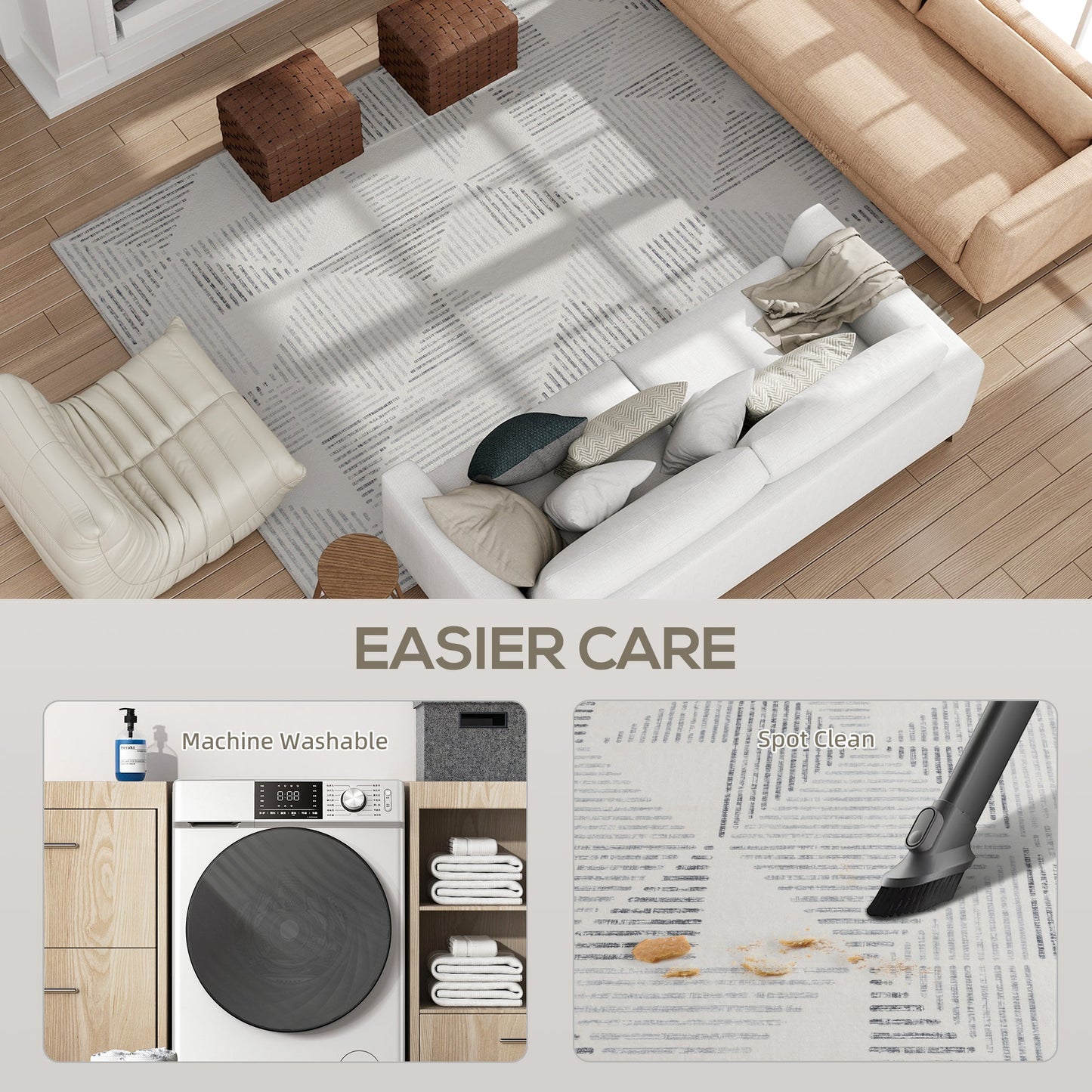 HOMCOM Modern Area Rug, Geometric Pattern Non-Slip Washable Rug, Soft Floor Carpet for Living Room, Bedroom, Dining Room, Home Office, 290 x 200 cm, Grey