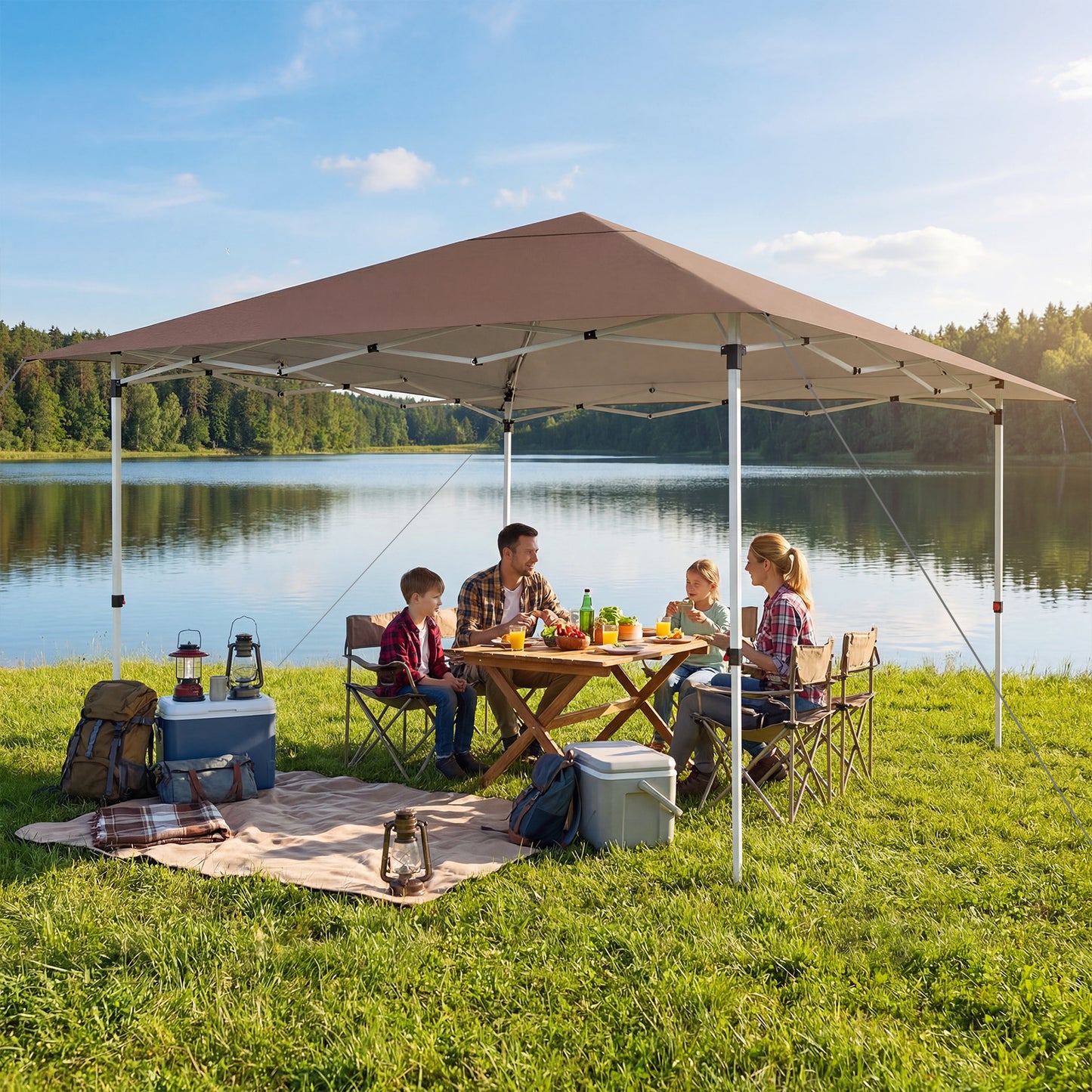 3.5 x 3.5 M Pop up Canopy Tent with UPF50+ Sun-Protective Top and Carry Bag-Brown