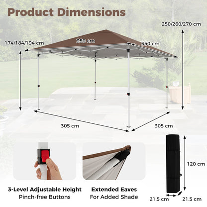 3.5 x 3.5 M Pop up Canopy Tent with UPF50+ Sun-Protective Top and Carry Bag-Brown