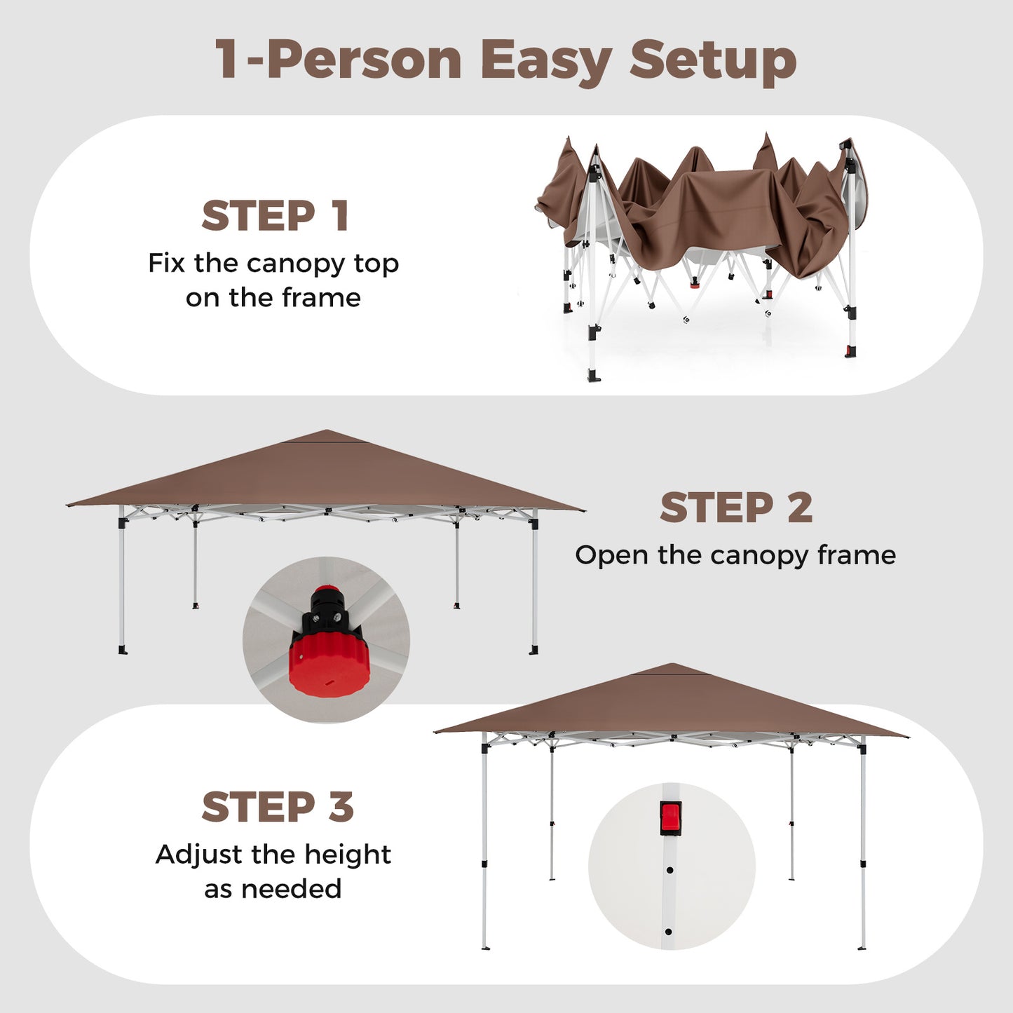 3.5 x 3.5 M Pop up Canopy Tent with UPF50+ Sun-Protective Top and Carry Bag-Brown