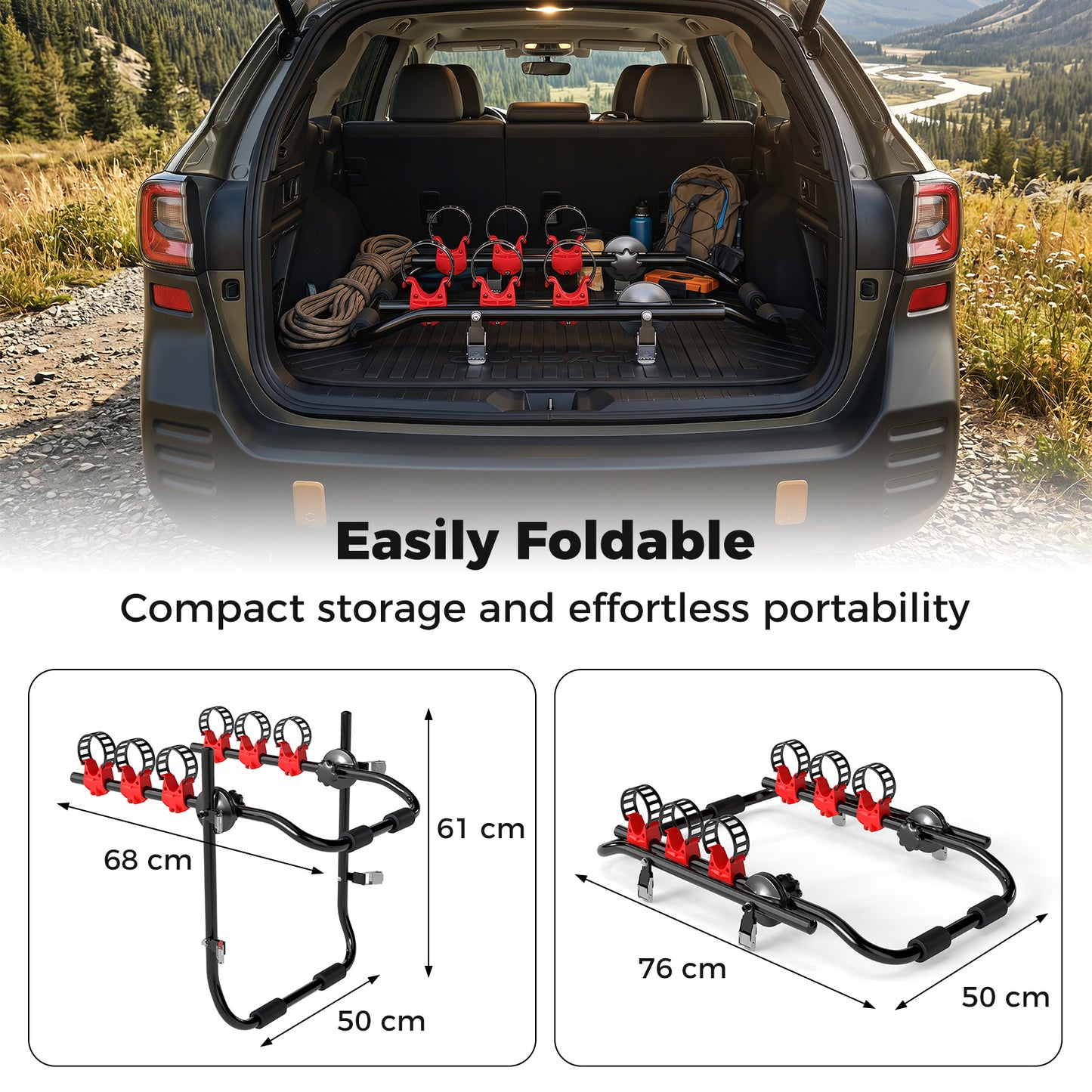 3-Bike Trunk Mount Bike Rack with Anti-Sway and Soft Padding