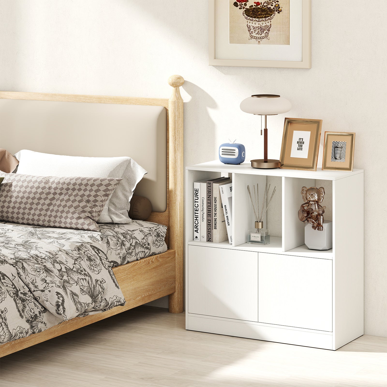 3-Cube Bookcase 3-Tier Bookshelf with Cabinet Modern Book Shelf-White