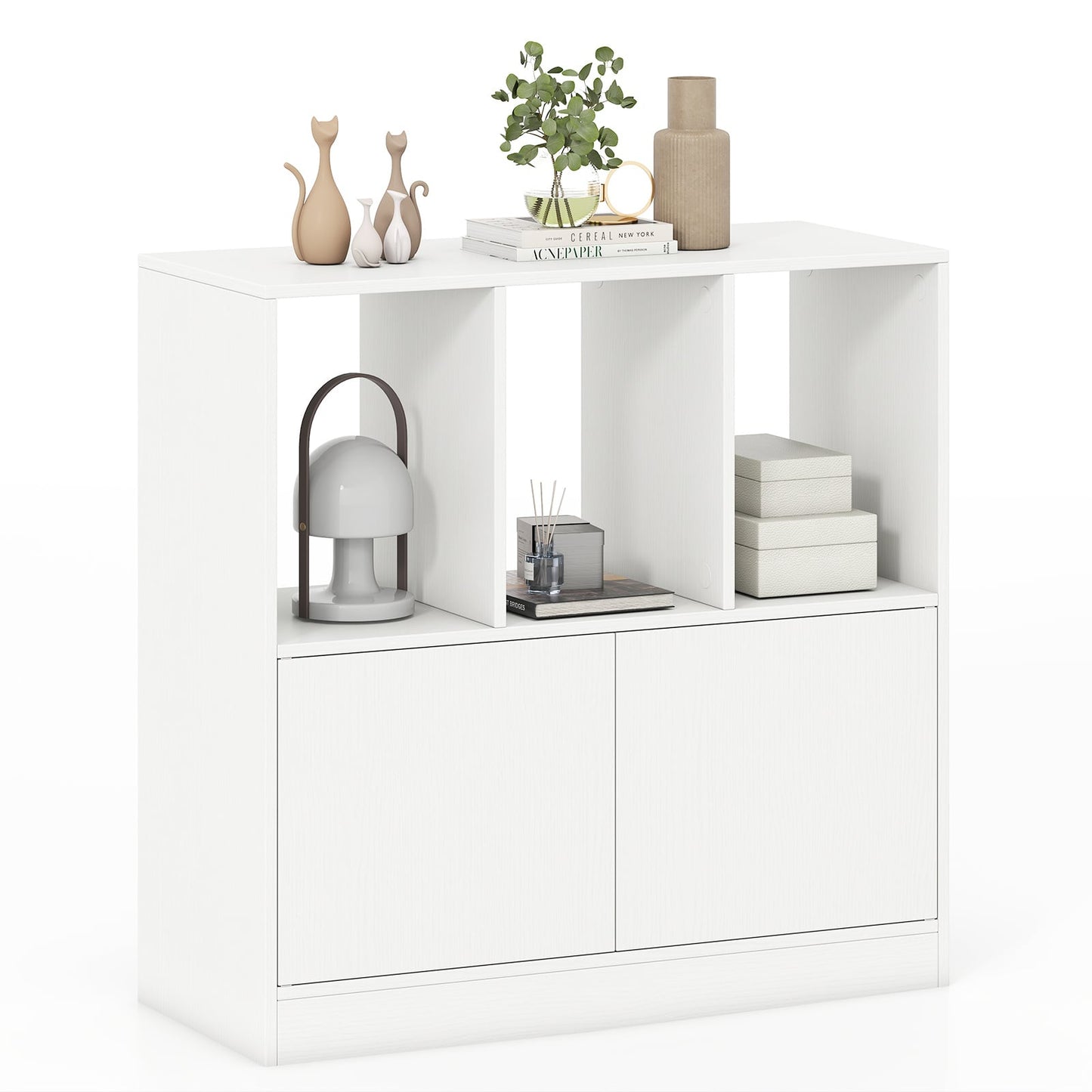 3-Cube Bookcase 3-Tier Bookshelf with Cabinet Modern Book Shelf-White