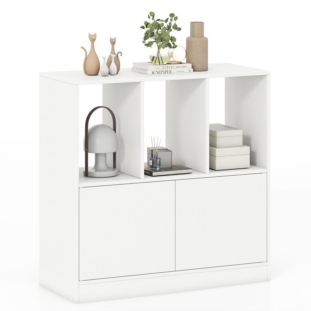 3-Cube Bookcase 3-Tier Bookshelf with Cabinet Modern Book Shelf-White