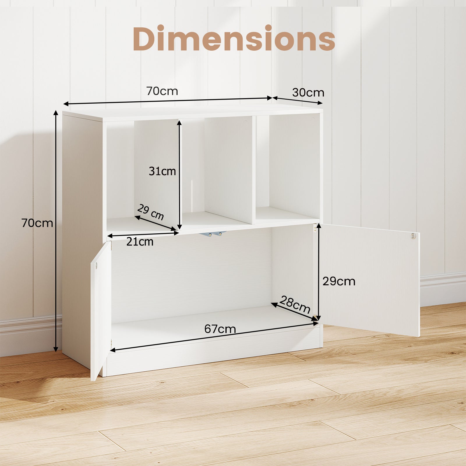 3-Cube Bookcase 3-Tier Bookshelf with Cabinet Modern Book Shelf-White