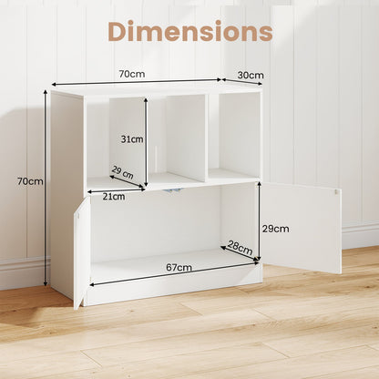 3-Cube Bookcase 3-Tier Bookshelf with Cabinet Modern Book Shelf-White