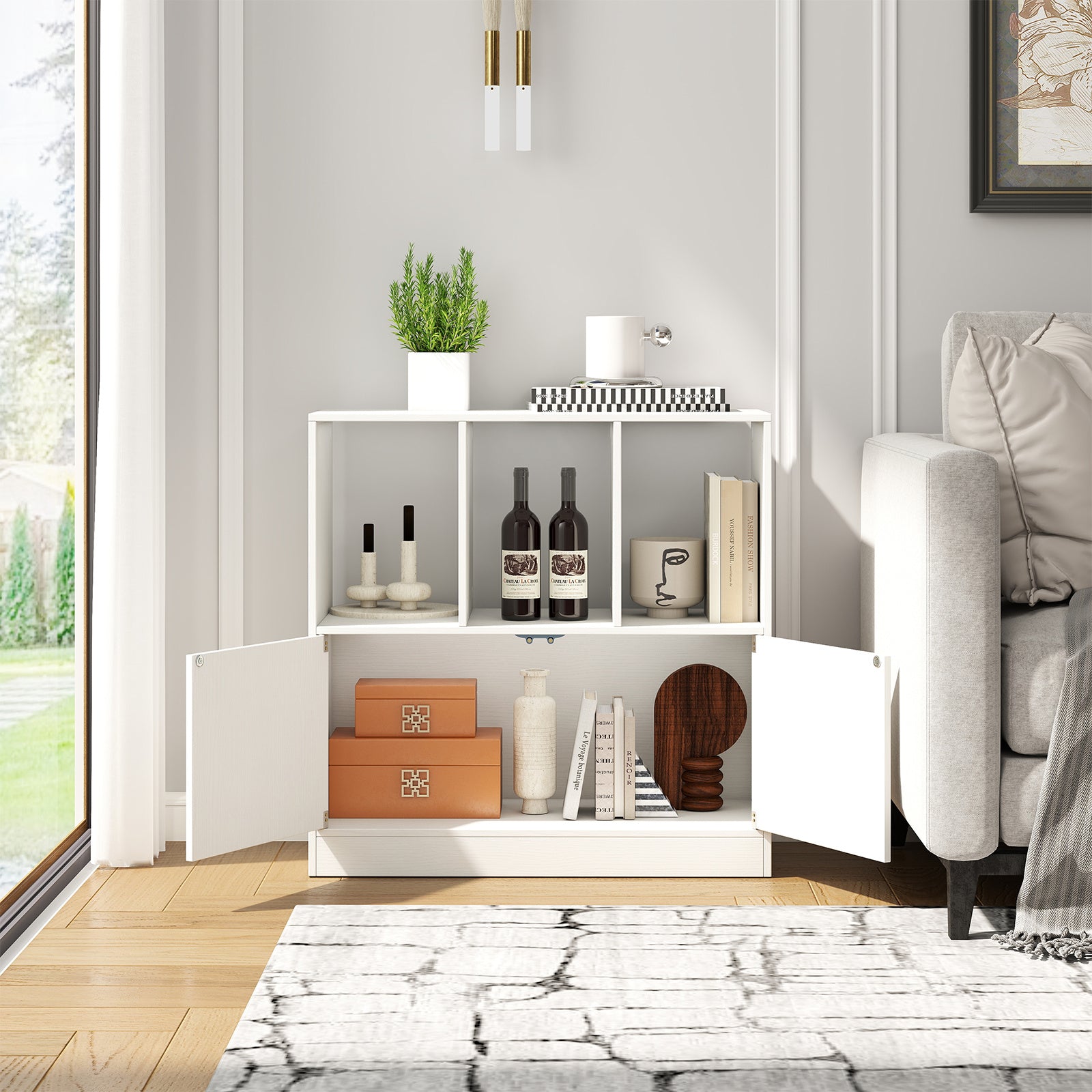 3-Cube Bookcase 3-Tier Bookshelf with Cabinet Modern Book Shelf-White