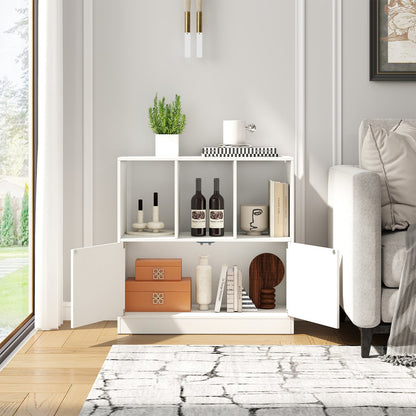 3-Cube Bookcase 3-Tier Bookshelf with Cabinet Modern Book Shelf-White