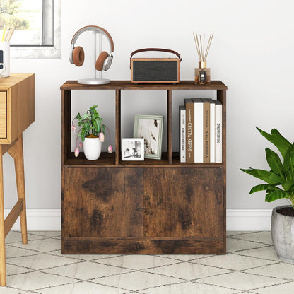 3-Cube Bookcase 3-Tier Bookshelf with Cabinet Modern Book Shelf for Small Space-Rustic Brown