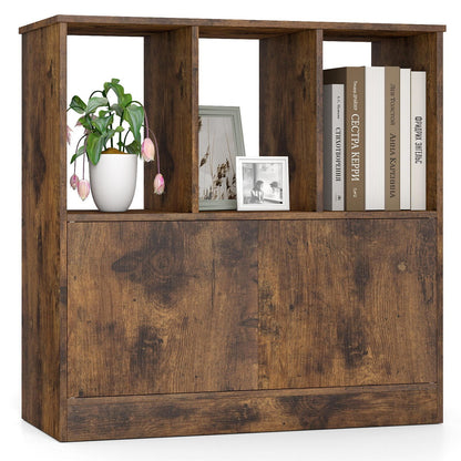 3-Cube Bookcase 3-Tier Bookshelf with Cabinet Modern Book Shelf for Small Space-Rustic Brown