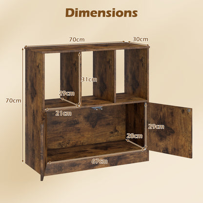 3-Cube Bookcase 3-Tier Bookshelf with Cabinet Modern Book Shelf for Small Space-Rustic Brown