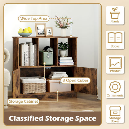 3-Cube Bookcase 3-Tier Bookshelf with Cabinet Modern Book Shelf for Small Space-Rustic Brown