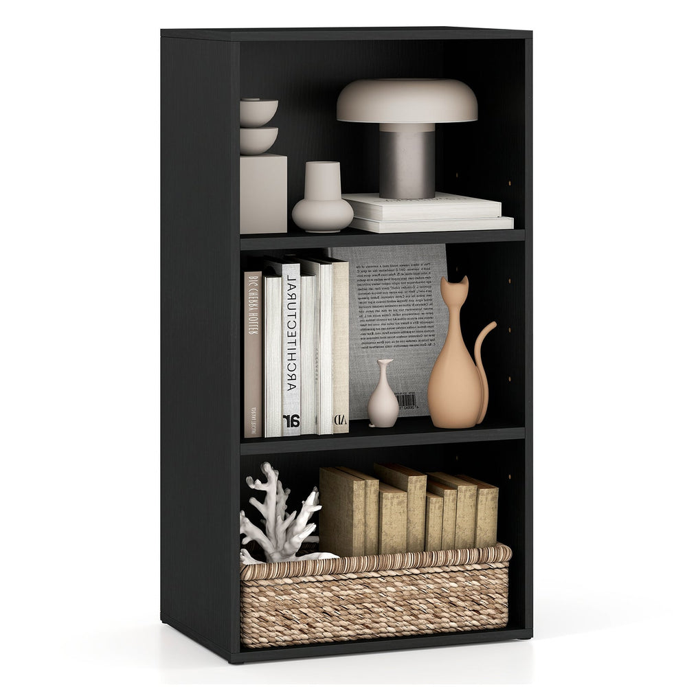 3-Cube Bookcase with 7-Position Adjustable Shelves and Anti-Toppling Kits-Blcak