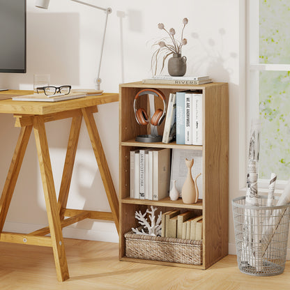 3-Cube Bookcase with 7-Position Adjustable Shelves and Anti-Toppling Kits-Natrual