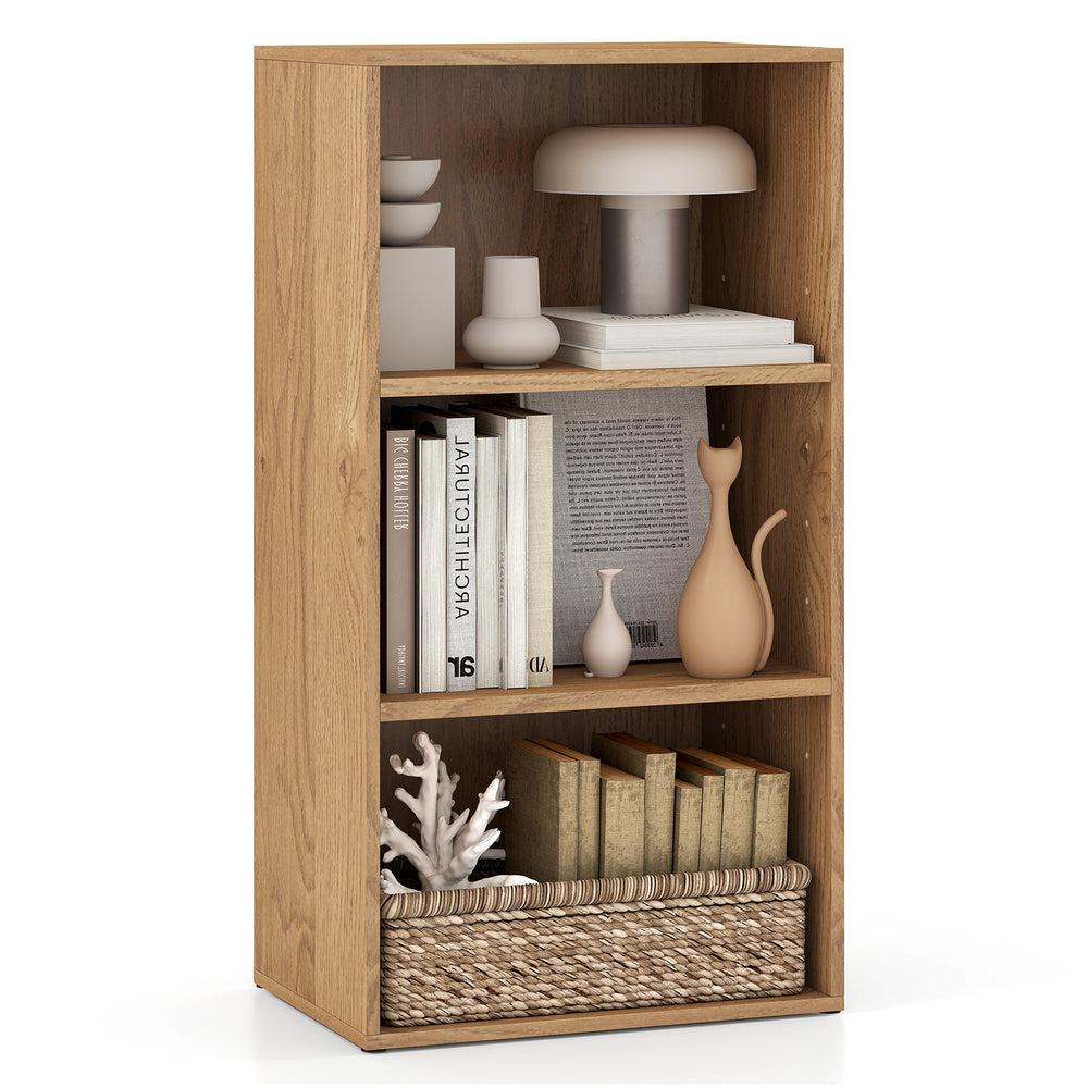 3-Cube Bookcase with 7-Position Adjustable Shelves and Anti-Toppling Kits-Natrual