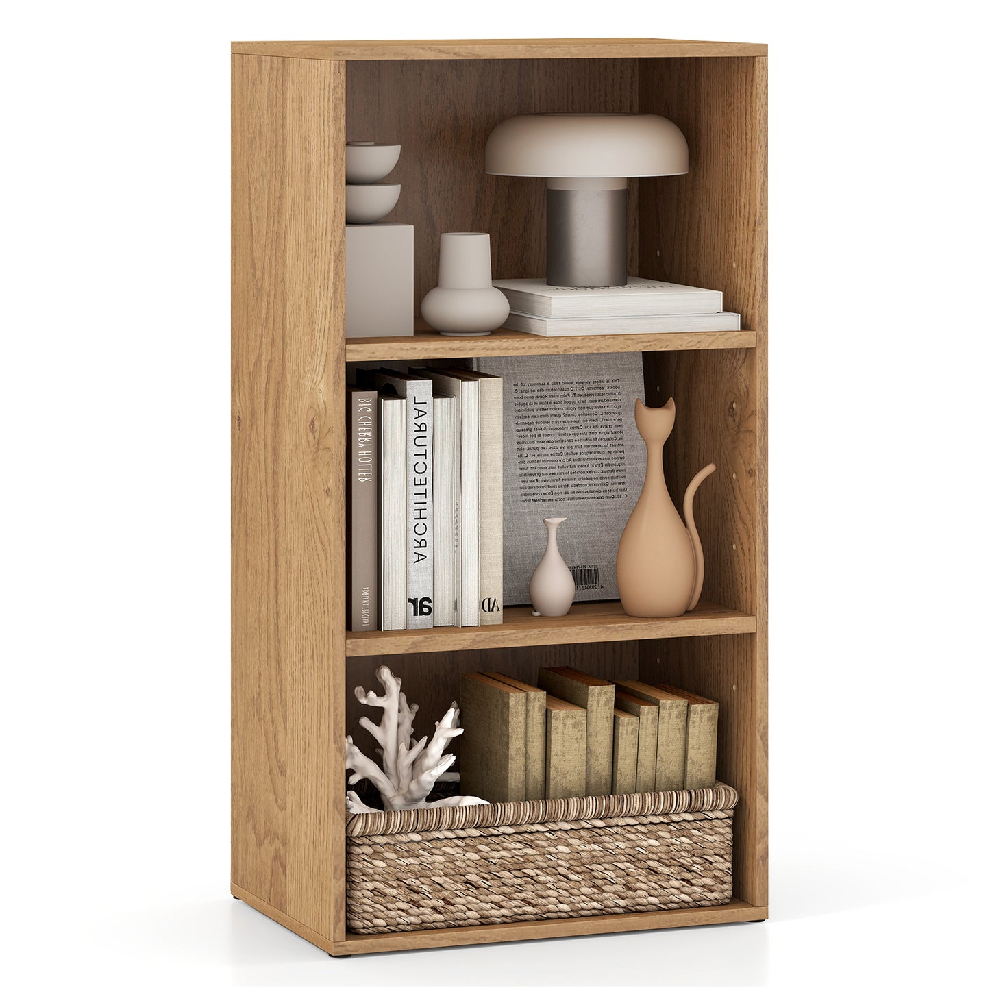 3-Cube Bookcase with 7-Position Adjustable Shelves and Anti-Toppling Kits-Natrual