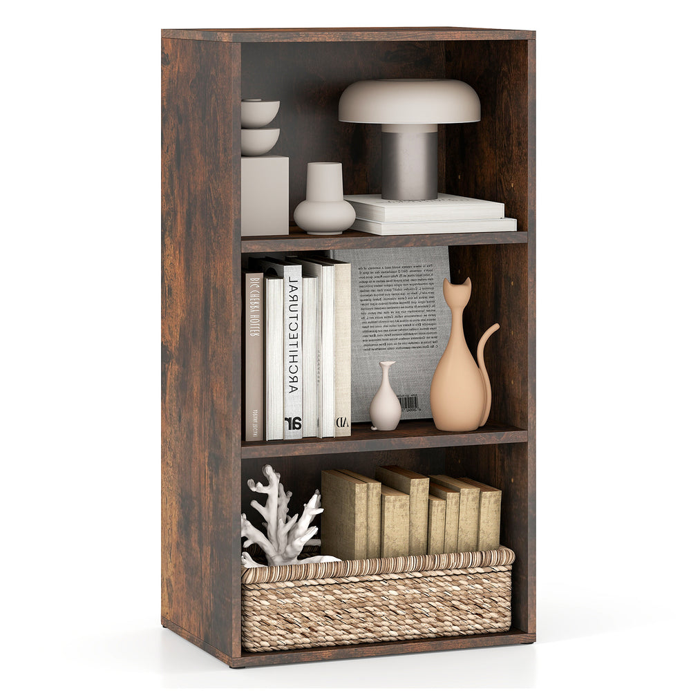 3-Cube Bookcase with 7-Position Adjustable Shelves and Anti-Toppling Kits-Rustic Brown