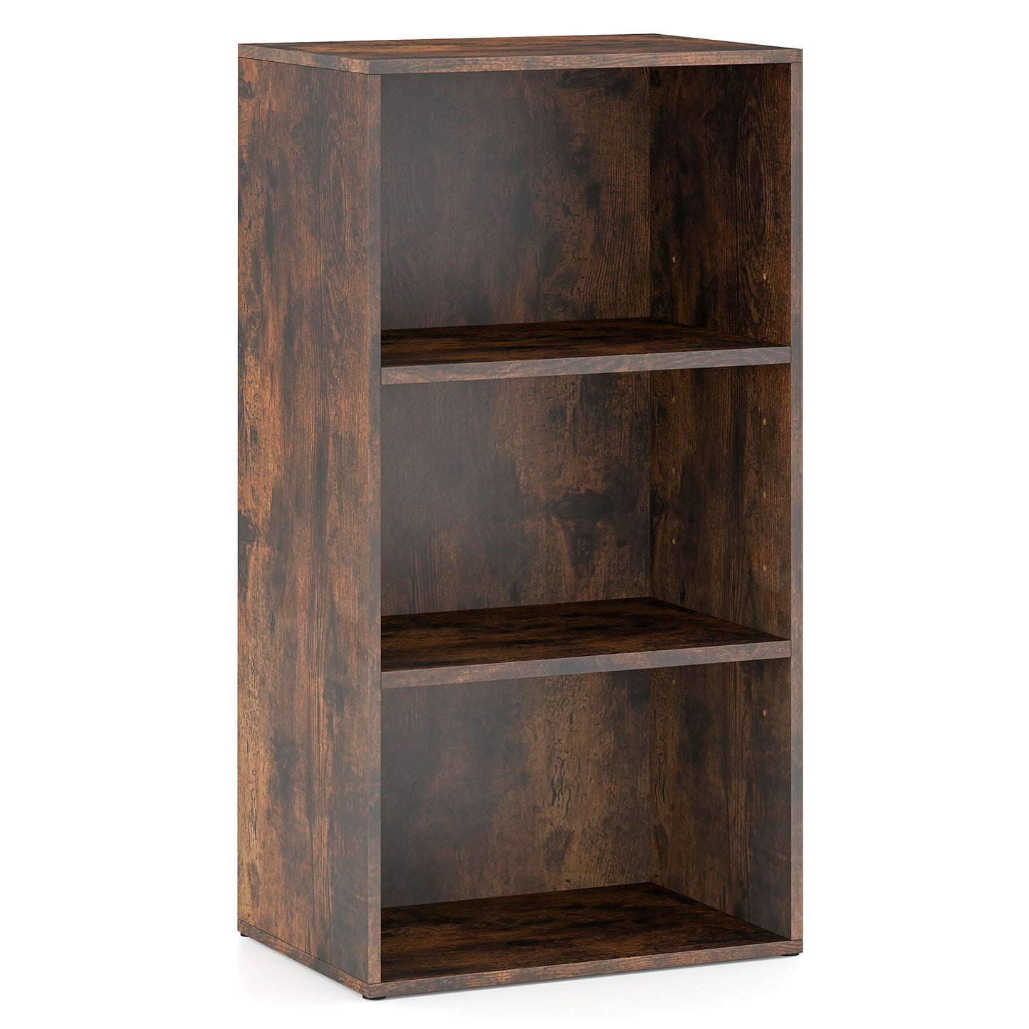3-Cube Bookcase with 7-Position Adjustable Shelves and Anti-Toppling Kits-Rustic Brown