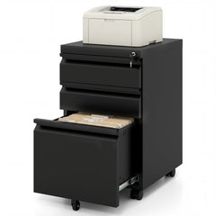 3-Drawer Mobile File Cabinet with 5 Casters and 2 Keys for A4-Black