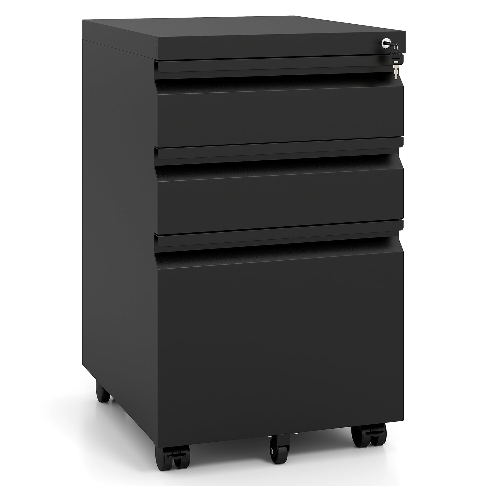 3-Drawer Mobile File Cabinet with 5 Casters and 2 Keys for A4-Black