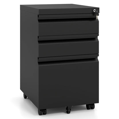 3-Drawer Mobile File Cabinet with 5 Casters and 2 Keys for A4-Black
