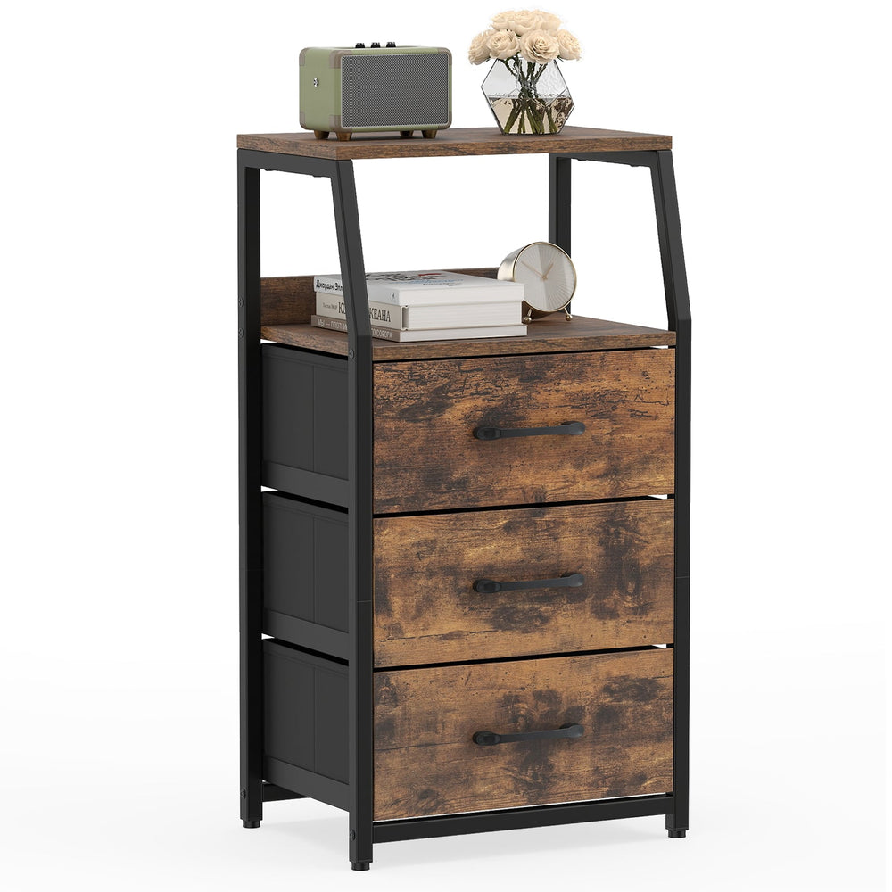3-Drawer Storage Cabinet Vertical Storage Dresser with Detachable-Rustic Brown
