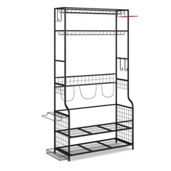 3 Golf Bags Storage Garage Organizer with Wheels 4 Hooks-Black