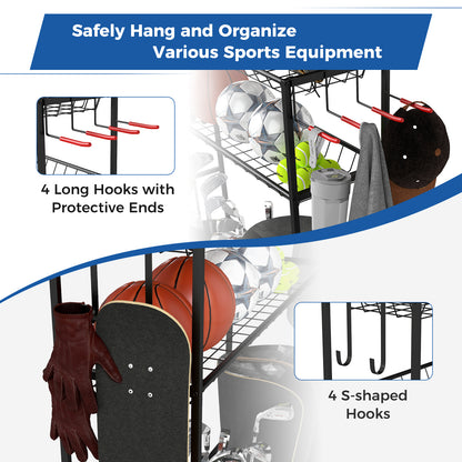 3 Golf Bags Storage Garage Organizer with Wheels 4 Hooks-Black