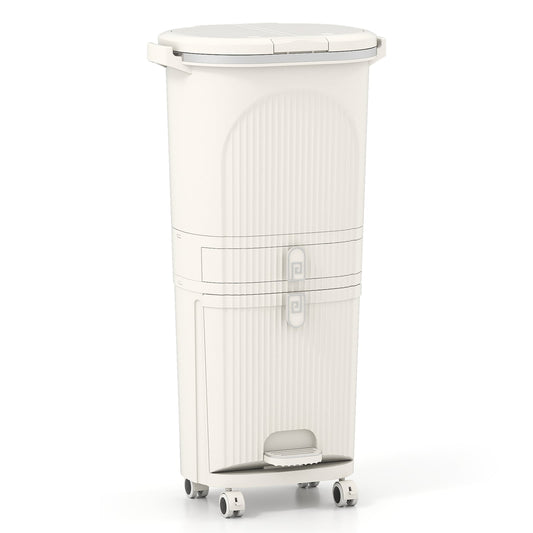 3-Layer Sorting Trash Bin with 2 Removable Buckets-Beige