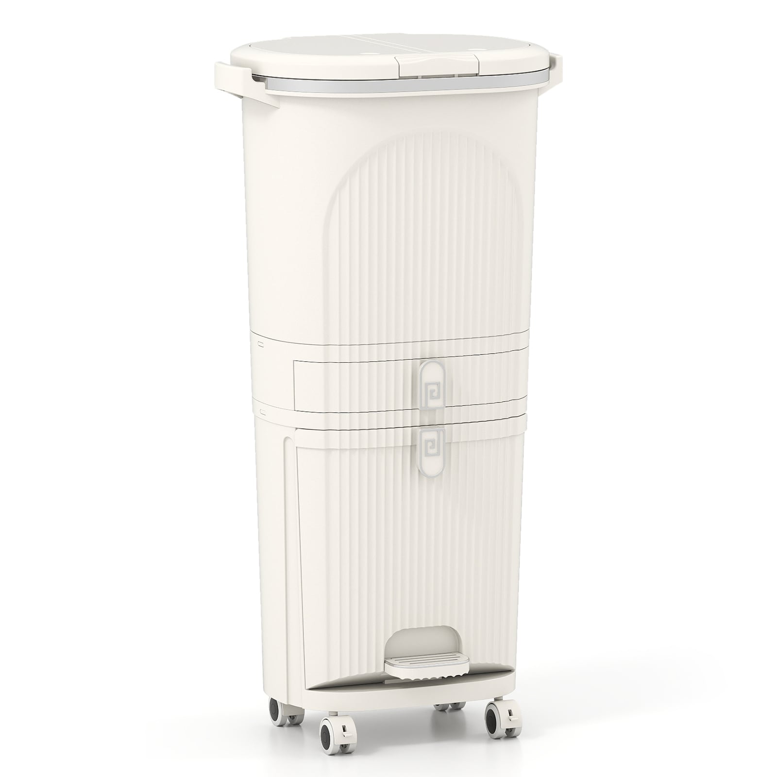 3-Layer Sorting Trash Bin with 2 Removable Buckets-Beige