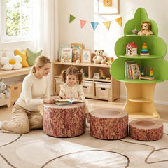 3 PCS Tree Stump Stool Set and Kids Tree Bookshelf Bundle