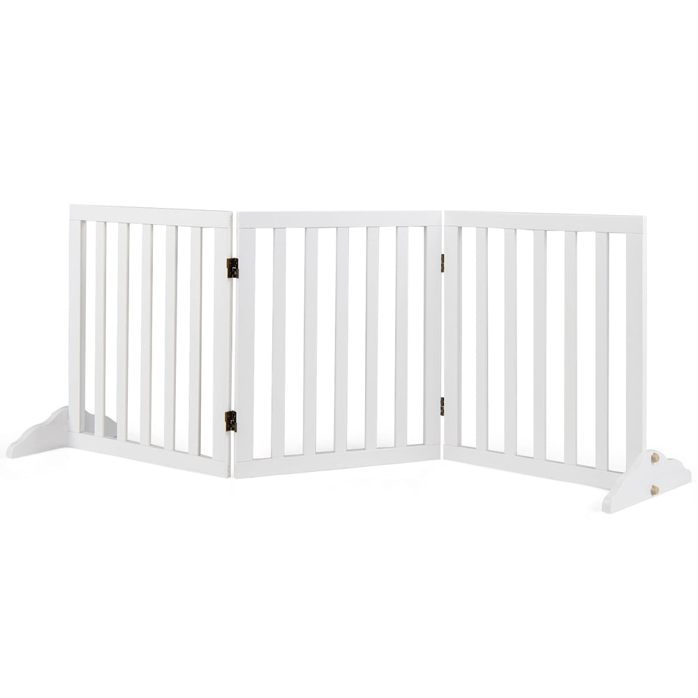 3-Panel Foldable Pet Fence with Support Feet and Flexible 2-Way Hinges-White