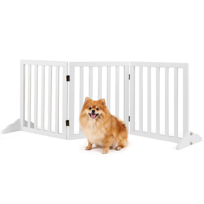 3-Panel Foldable Pet Fence with Support Feet and Flexible 2-Way Hinges-White