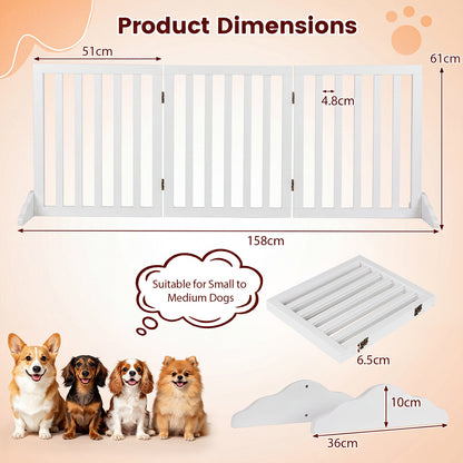 3-Panel Foldable Pet Fence with Support Feet and Flexible 2-Way Hinges-White