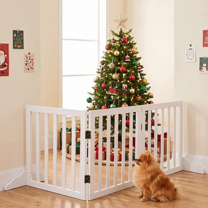 3-Panel Foldable Pet Fence with Support Feet and Flexible 2-Way Hinges-White