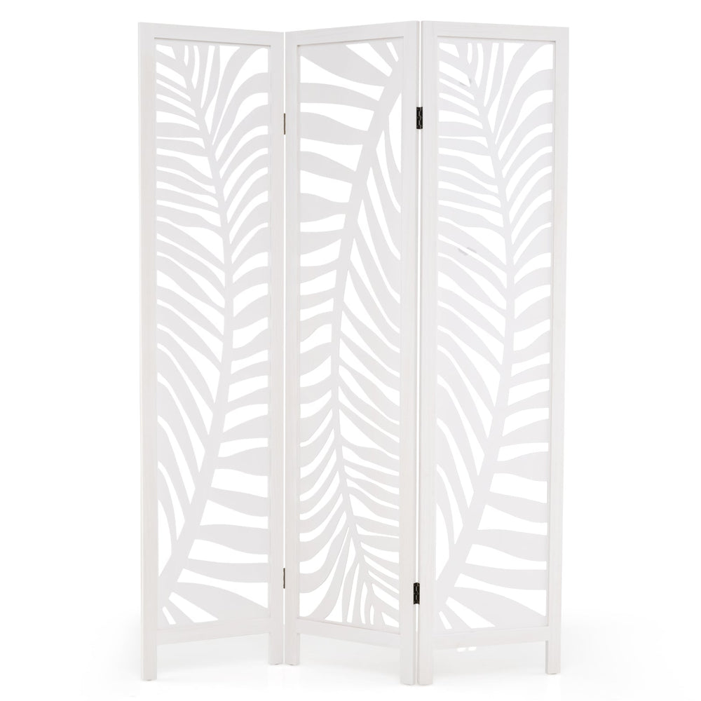 3-Panel Room Divider 170 cm Freestanding Privacy Screen with Natural Paulownia Wood Frame-White