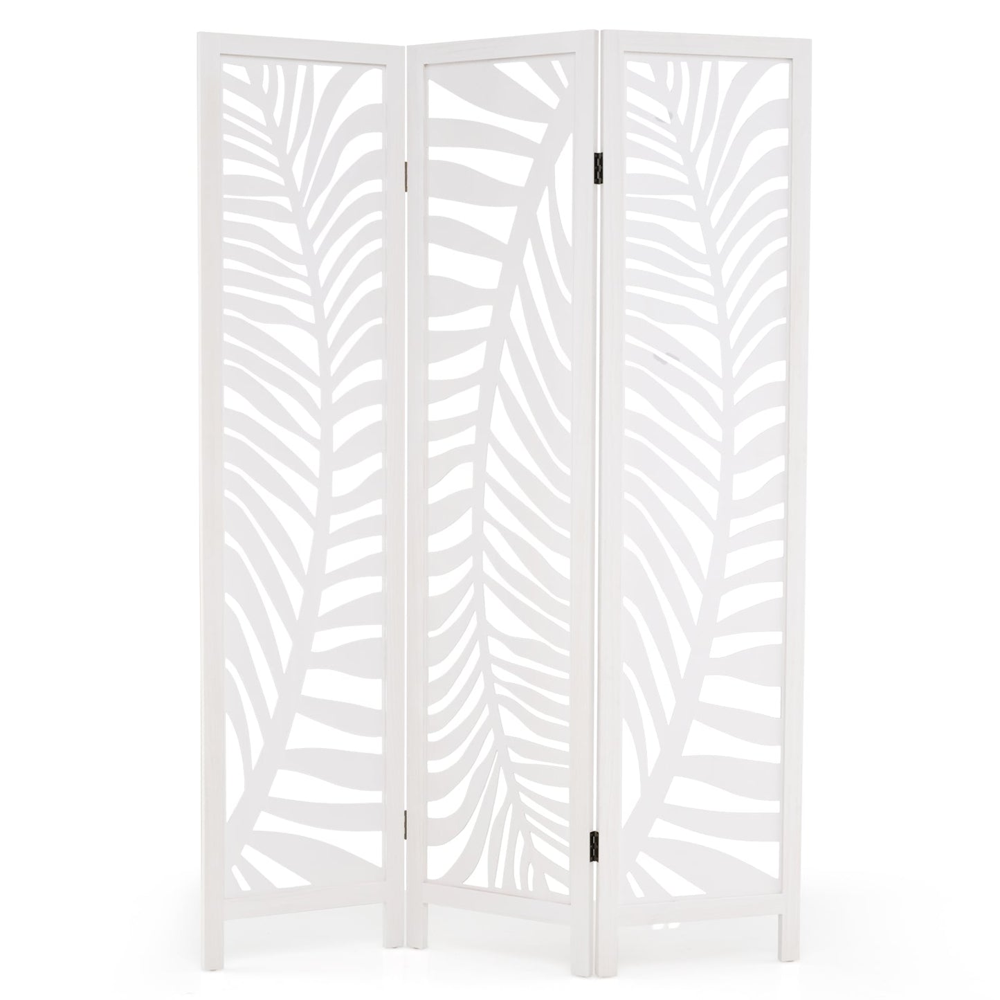 3-Panel Room Divider 170 cm Freestanding Privacy Screen with Natural Paulownia Wood Frame-White