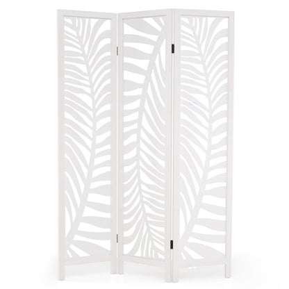 3-Panel Room Divider 170 cm Freestanding Privacy Screen with Natural Paulownia Wood Frame-White