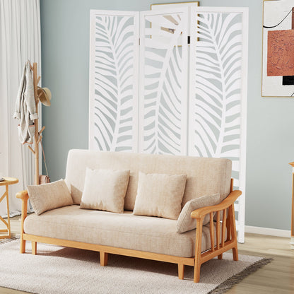 3-Panel Room Divider 170 cm Freestanding Privacy Screen with Natural Paulownia Wood Frame-White