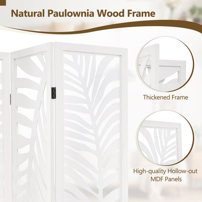 3-Panel Room Divider 170 cm Freestanding Privacy Screen with Natural Paulownia Wood Frame-White