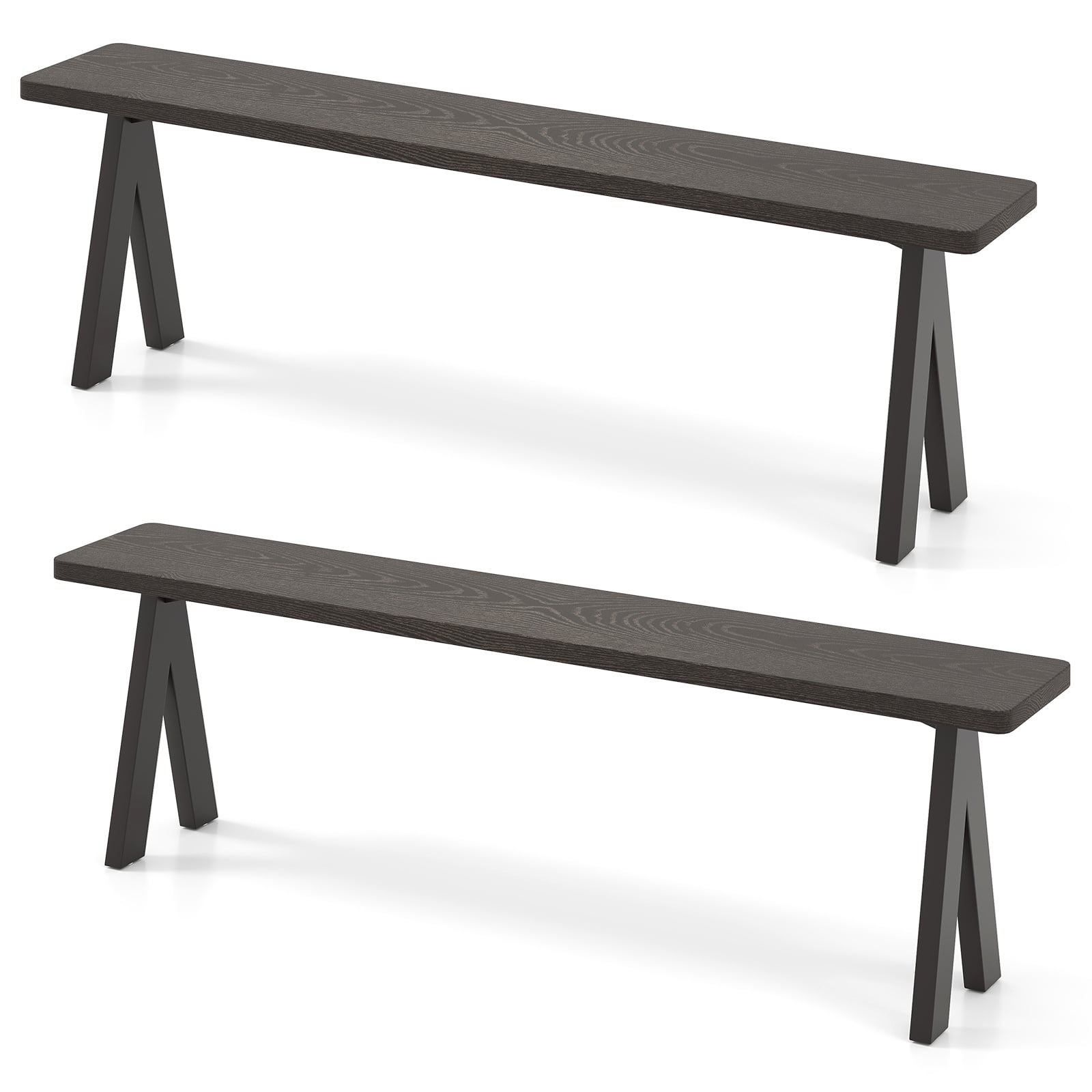 3-Person Outdoor Bench Set of 2 with 360 kg Bearing Capacity-Dark Brown