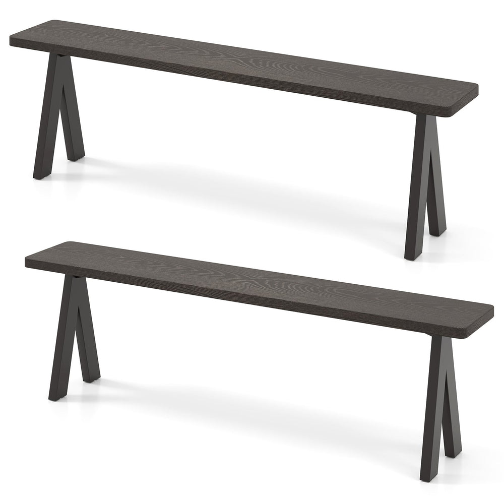 3-Person Outdoor Bench Set of 2 with 360 kg Bearing Capacity-Dark Brown