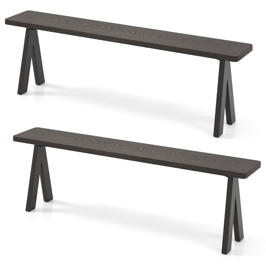 3-Person Outdoor Bench Set of 2 with 360 kg Bearing Capacity-Dark Brown