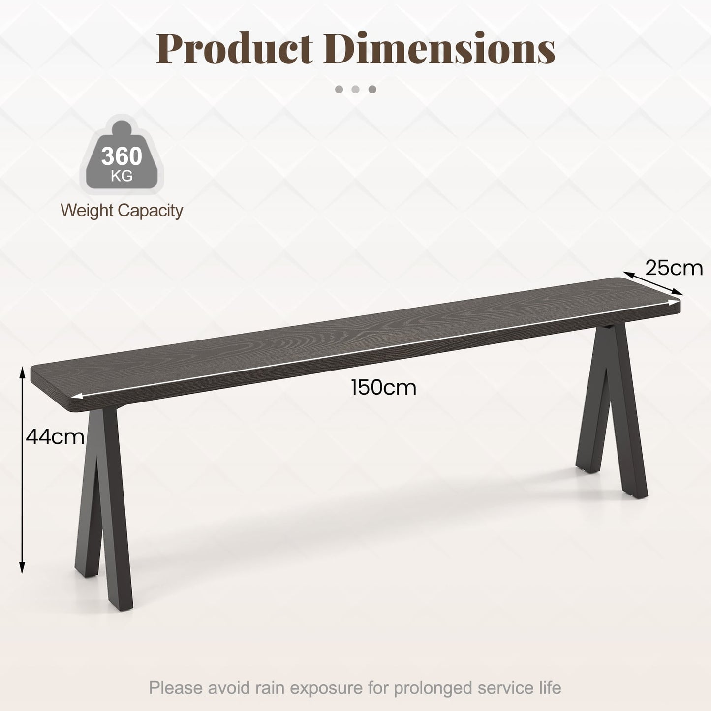 3-Person Outdoor Bench Set of 2 with 360 kg Bearing Capacity-Dark Brown