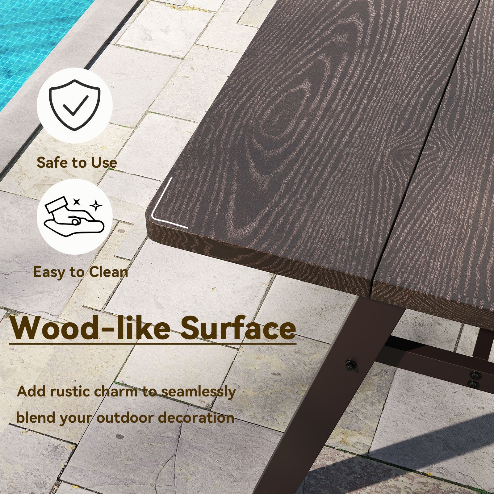 3-Person Outdoor Bench Set of 2 with 360 kg Bearing Capacity-Dark Brown