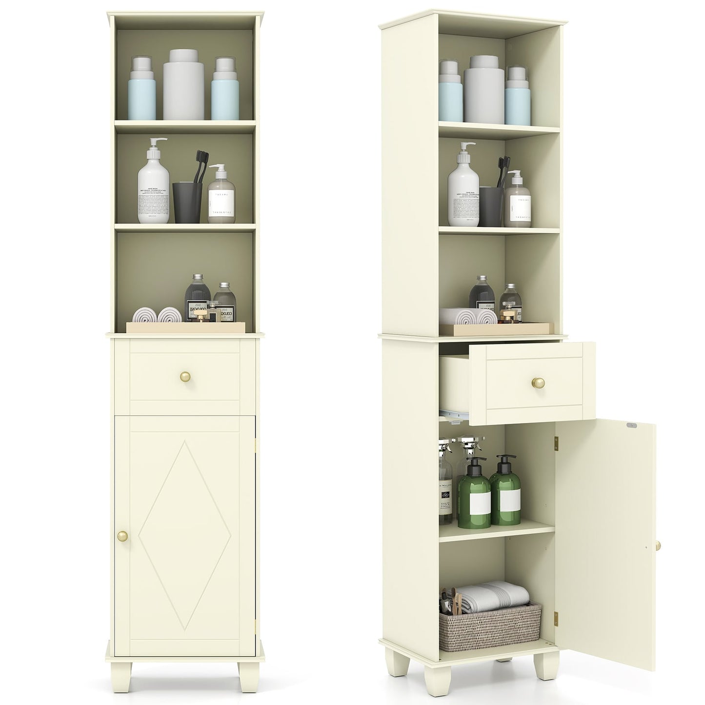 3-Piece Bathroom Cabinet Set with Diamond Pattern, Floor, Tall & Wall Cabinet