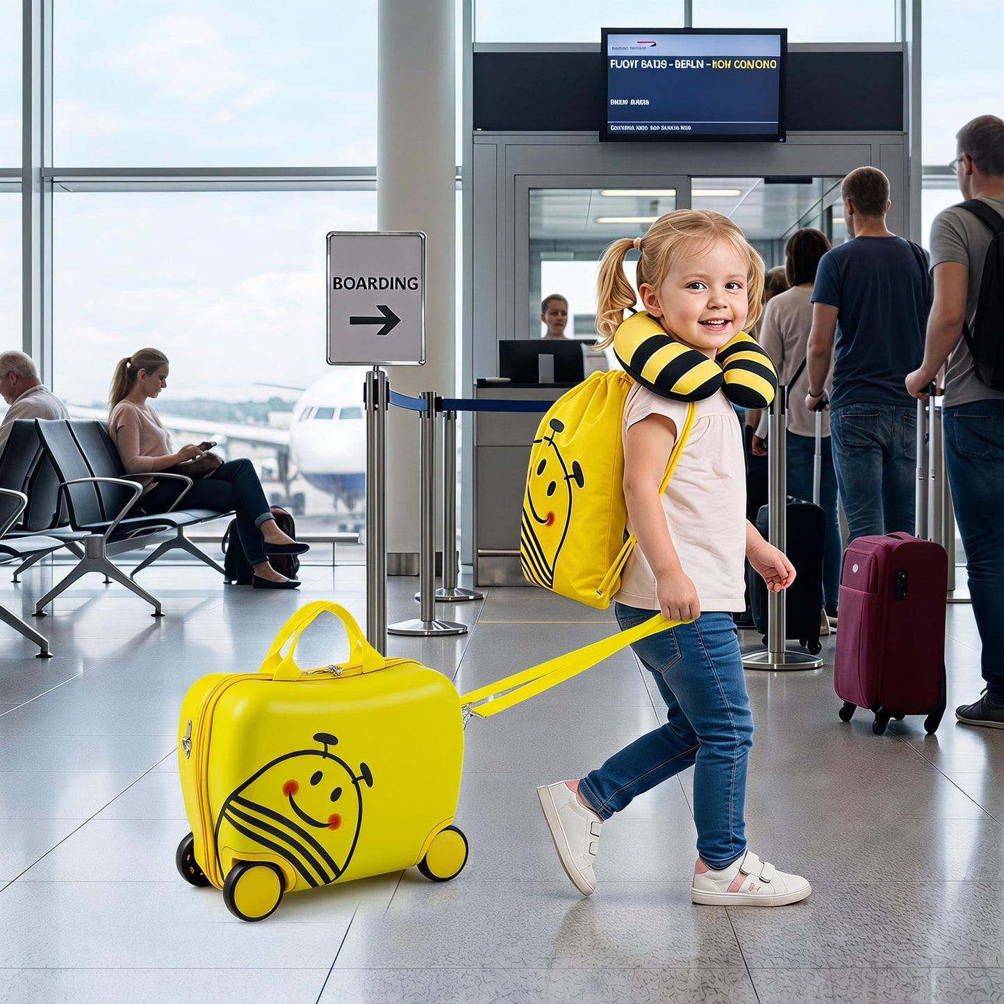 3-Piece Bee Design Kids Bee Design Set with Rucksack & Neck Pillow for Ages 3+-Yellow
