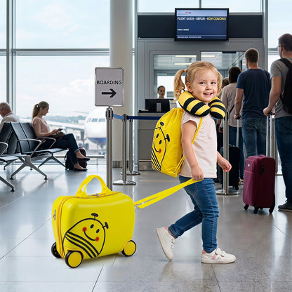 3-Piece Bee Design Kids Bee Design Set with Rucksack & Neck Pillow for Ages 3+-Yellow